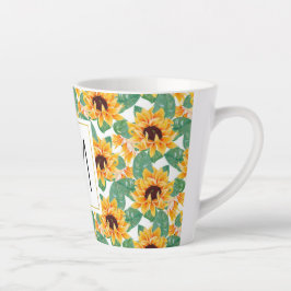 Taza De Café Latte Monograma del patrón amarillo y verde de los giras