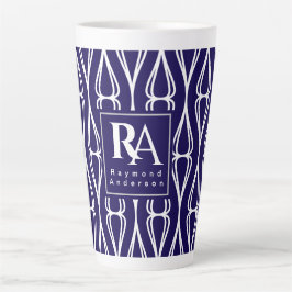 Taza De Café Latte Monograma del patrón blanco de la marina moderna