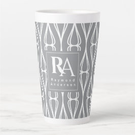 Taza De Café Latte Monograma del patrón blanco gris moderno