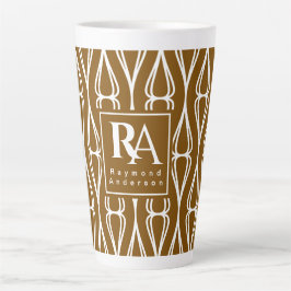 Taza De Café Latte Monograma del patrón blanco marrón moderno