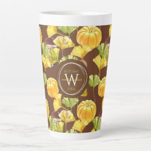 Taza De Café Latte Monograma del patrón de color de agua color oscur