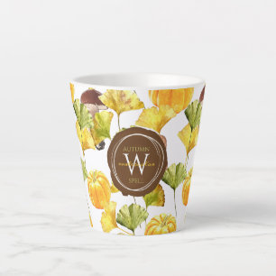 Taza De Café Latte Monograma del patrón de color de agua color oscur
