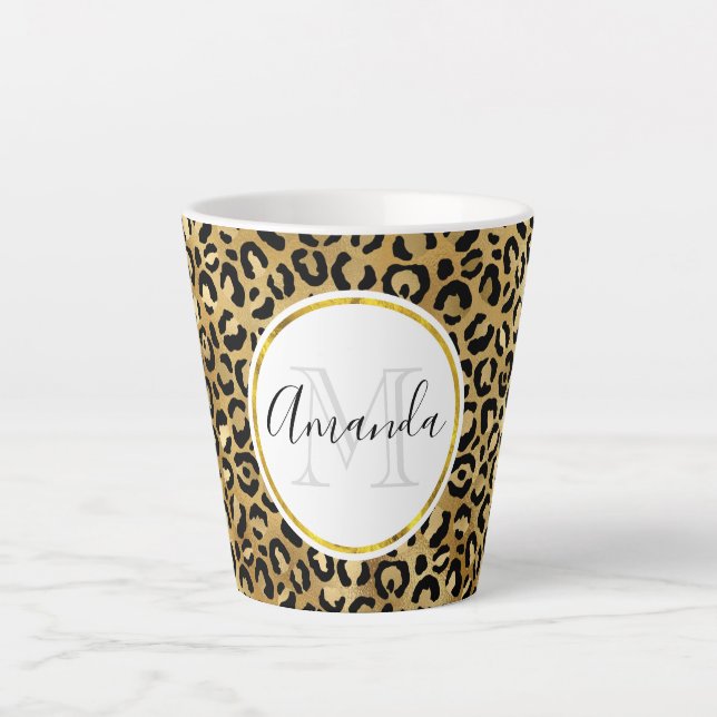 Taza De Café Latte Monograma del patrón de impresión de leopardo salv (Anverso)