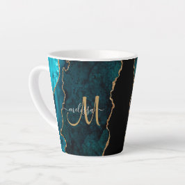Taza De Café Latte Monograma del Personalizado de Agate Purpurina de 