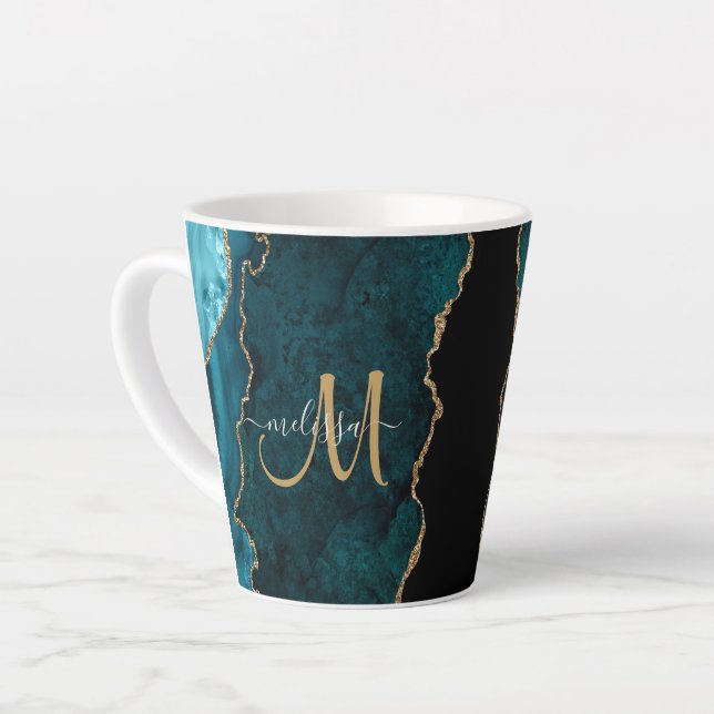 Taza De Café Latte Monograma del Personalizado de Agate Purpurina de  (Ángulo izquierdo)