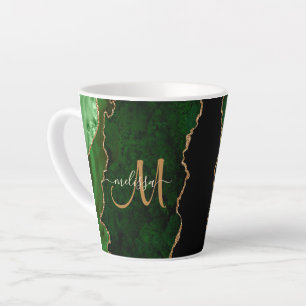 Taza De Café Latte Monograma del Purpurina de oro verde de moda Agate