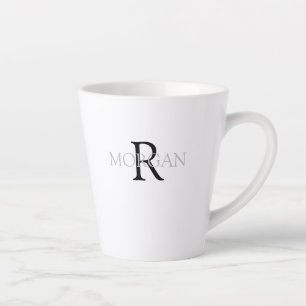 Taza De Café Latte Monograma DIY y nombre Diseño de moda Texto negro 