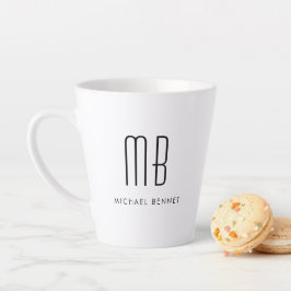 Taza De Café Latte Monograma Elegante Minimalista en Blanco y Negro