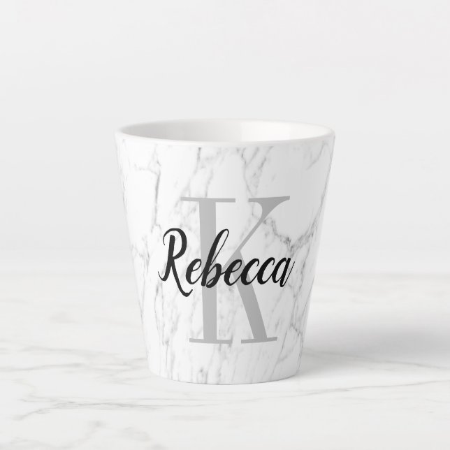 Taza De Café Latte Monograma elegante personalizado de piedra de márm (Anverso)