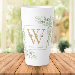 Taza De Café Latte Monograma elegante verde moderno latte Mug