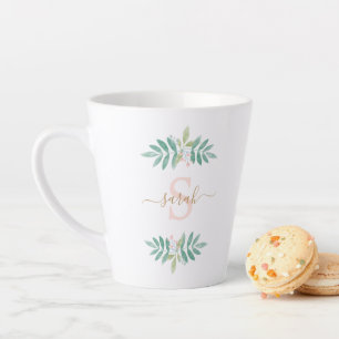 Taza De Café Latte Monograma floral acuarela