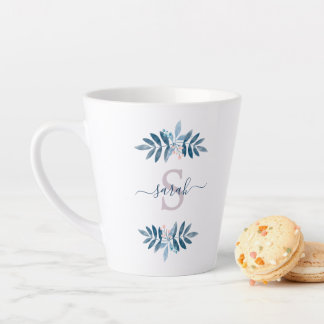 Taza De Café Latte Monograma Floral de acuarela de Lilac