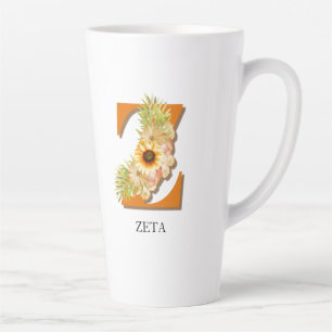 Taza De Café Latte Monograma Floral de Girasol con Letra Z y Nombre
