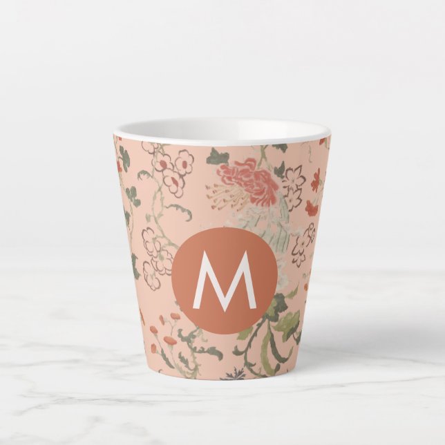 Taza De Café Latte Monograma floral de moda (Anverso)