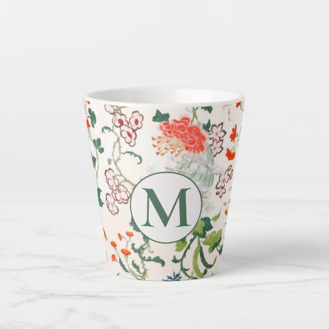 Taza De Café Latte Monograma floral elegante (Anverso)