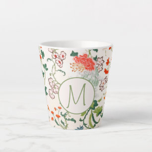 Taza De Café Latte Monograma floral elegante y floreciente