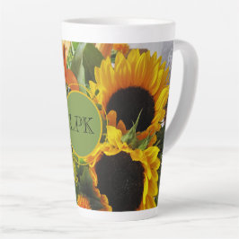 Taza De Café Latte Monograma Gorgeous Sunflowers Print 17oz