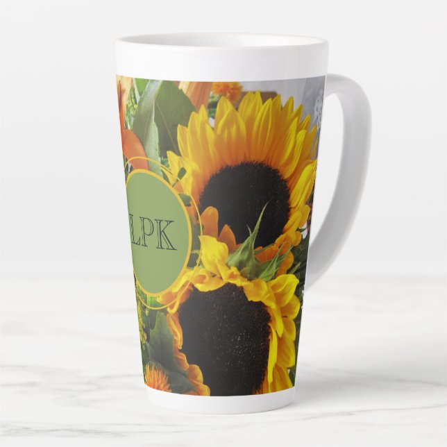 Taza De Café Latte Monograma Gorgeous Sunflowers Print 17oz (Ángulo derecho)