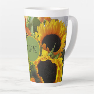 Taza De Café Latte Monograma Impresionante Estampado de Girasoles 17o