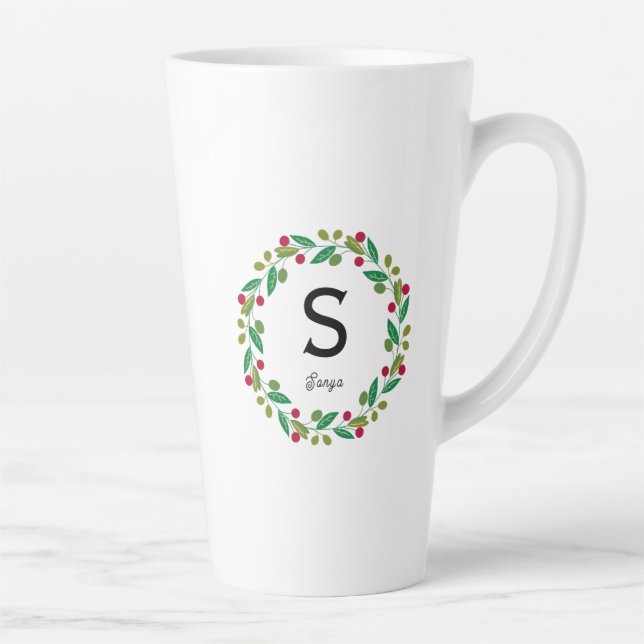 Taza De Café Latte Monograma inicial - Navidades (Derecha)