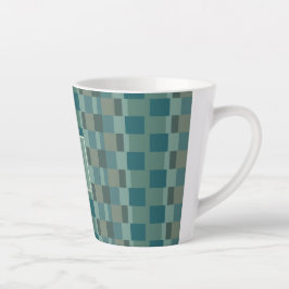 Taza De Café Latte Monograma Latte Mug Moderno Check in Blue, Olive