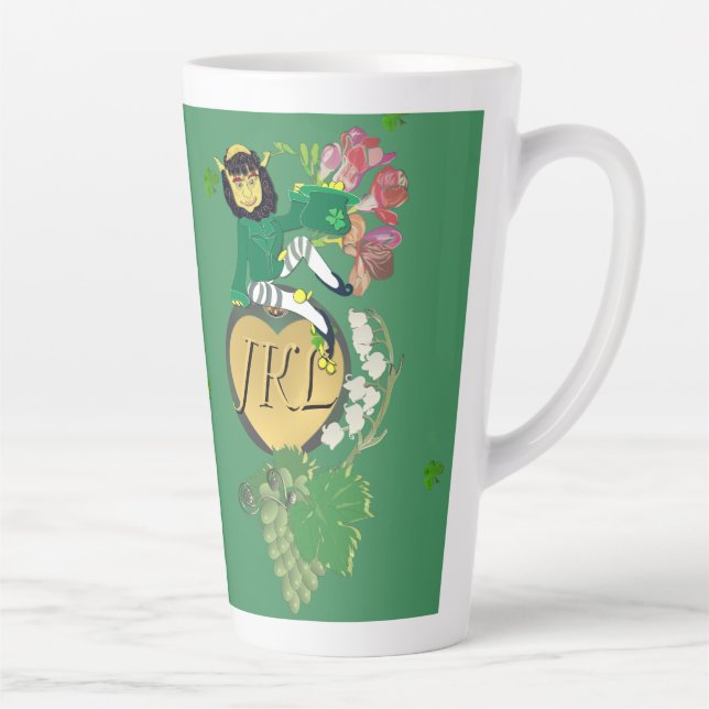 Taza De Café Latte Monograma Leprechaun Floral (Derecha)
