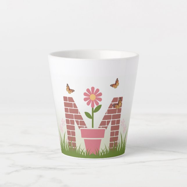 Taza De Café Latte Monograma M Spring Garden Latte Mug (Anverso)