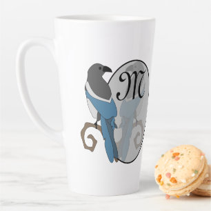 Taza De Café Latte Monograma magpie negro facturado
