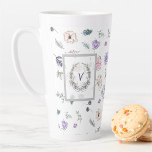Taza De Café Latte Monograma moderno de color de las flores de Kute