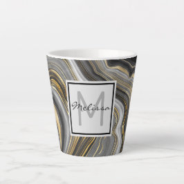 Taza De Café Latte Monograma moderno de oro y agio gris