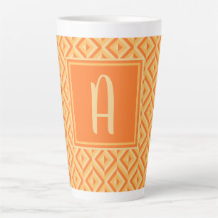 Taza De Café Latte Monograma Naranja Patrón de diamante de tres tonos
