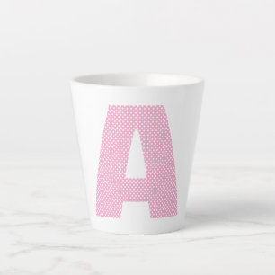 Taza De Café Latte Monograma Negrita en Rosa Claro y Blanco con Lunar