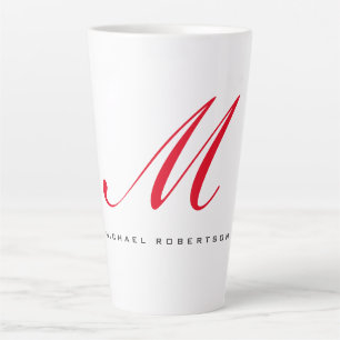 Taza De Café Latte Monograma Nombre inicial Blanco Rojo Único Minimal