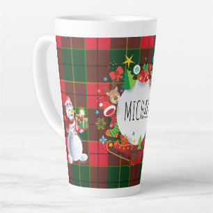 Taza De Café Latte Monograma Patrón Escocés de Navidad de Vacaciones