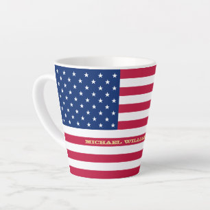 Taza De Café Latte Monograma personal patriótico de bandera estadoun