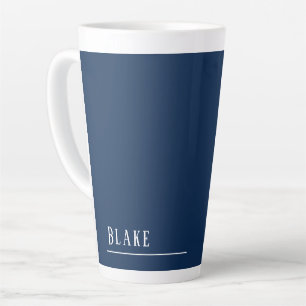 Taza De Café Latte Monograma personalizado, azul marino moderno