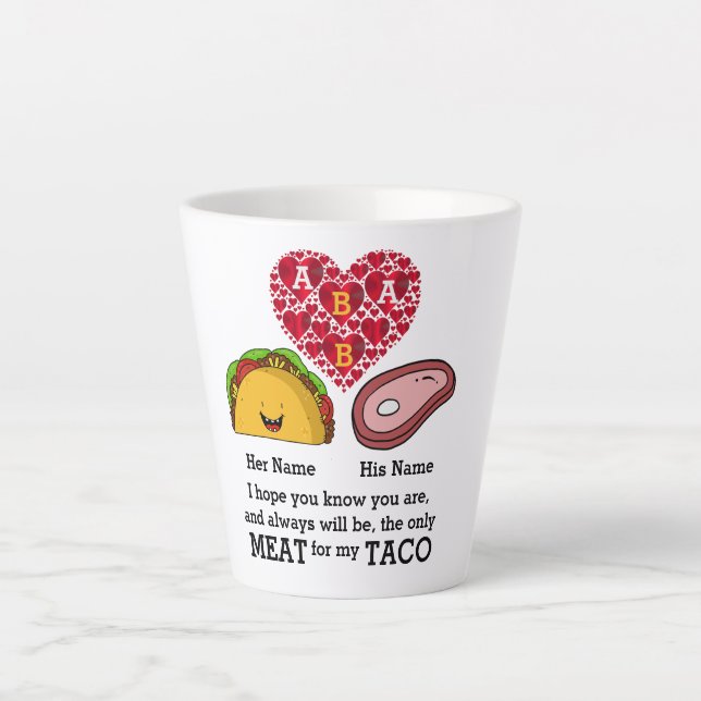 Taza De Café Latte Monograma personalizado de tacos y amantes de la c (Anverso)
