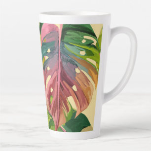 Taza De Café Latte Monograma Personalizado Hojas Tropicales Colorido