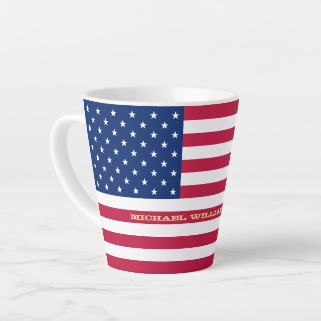 Taza De Café Latte Monograma personalizado patriótico de bandera esta (Ángulo izquierdo)