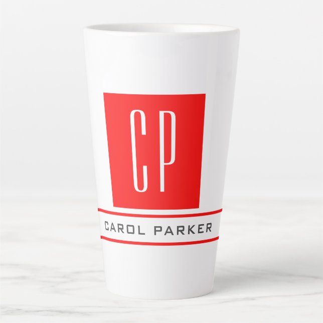 Taza De Café Latte Monograma profesional moderno Nombre simple (Anverso)