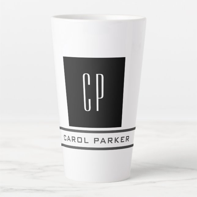 Taza De Café Latte Monograma profesional moderno Nombre simple (Anverso)
