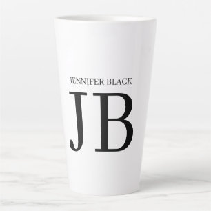 Taza De Café Latte Monograma Profesional Negro Blanco