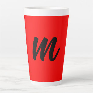 Taza De Café Latte Monograma rojo negro Letra inicial lino moderno