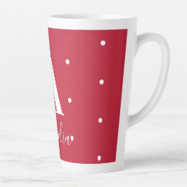 Taza De Café Latte Monograma rojo Patrón de puntos de polka