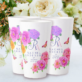 Taza De Café Latte Monograma romántico Peonies Garden Blanco