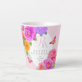 Taza De Café Latte Monograma romántico Peonies Garden Pink