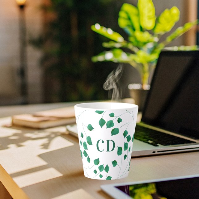 Taza De Café Latte Monograma verde vegetal (Subido por el creador)