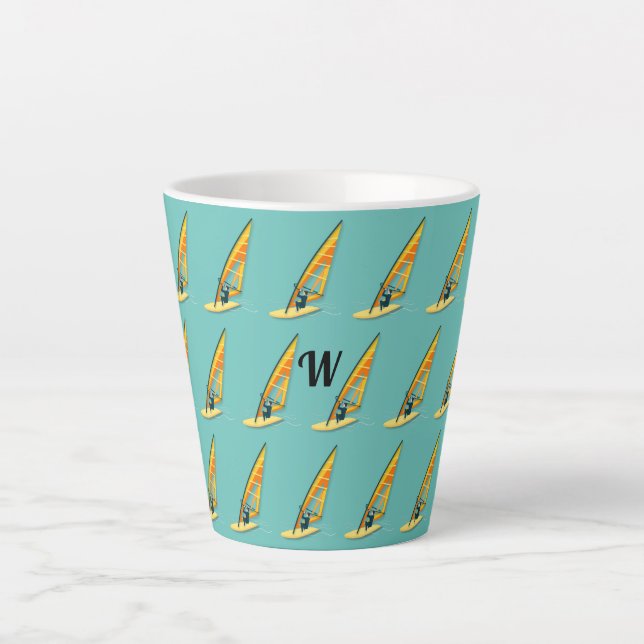 Taza De Café Latte Monograma Windsurf Latte Mug (Anverso)