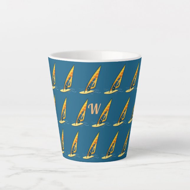 Taza De Café Latte Monograma Windsurf Latte Mug (Anverso)