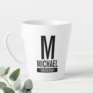 Taza De Café Latte Monograma y nombre del Groomsman personalizado